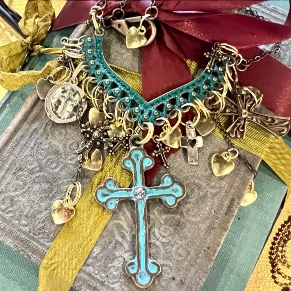 Cross statement necklace. Boho spiritual necklace. Beautiful and full of grace.